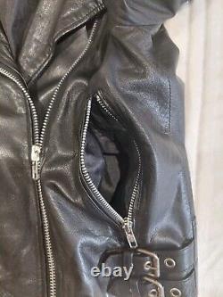 VTG Captaine 100% Genuine Leather Biker Jacket Coat Full Zip Pockets Buckles GRC