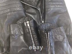 VTG Captaine 100% Genuine Leather Biker Jacket Coat Full Zip Pockets Buckles GRC