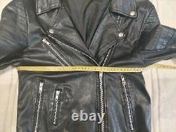 VTG Captaine 100% Genuine Leather Biker Jacket Coat Full Zip Pockets Buckles GRC