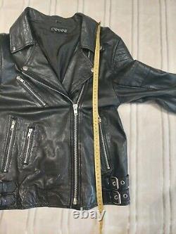 VTG Captaine 100% Genuine Leather Biker Jacket Coat Full Zip Pockets Buckles GRC