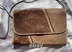 VTG Carlos Falchi Genuine Ostrich Leather Envelope Bag Beige Brown Clutch Purse