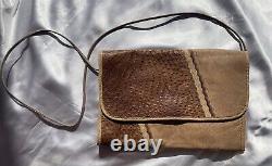 VTG Carlos Falchi Genuine Ostrich Leather Envelope Bag Beige Brown Clutch Purse