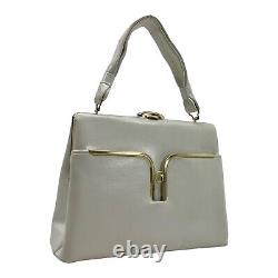 Vintage 40s 50s DOVER Structured Leather Satchel Bag Handbag USA NOS WHITE GOLD