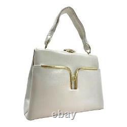 Vintage 40s 50s DOVER Structured Leather Satchel Bag Handbag USA NOS WHITE GOLD