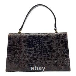 Vintage 40s 50s ELITE Small Croc Embossed Leather Handbag Mini Bag BROWN