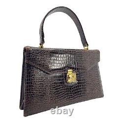 Vintage 40s 50s ELITE Small Croc Embossed Leather Handbag Mini Bag BROWN