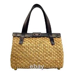 Vintage 50s 60s ETIENNE AIGNER Woven Straw Leather Satchel Bag Handbag Handmade