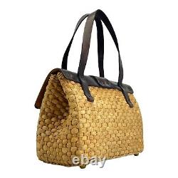 Vintage 50s 60s ETIENNE AIGNER Woven Straw Leather Satchel Bag Handbag Handmade