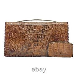 Vintage 50s 60s GENUINE ALLIGATOR Clutch Bag Handbag Coin Purse Wallet Set MCM