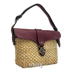Vintage 60s 70s ETIENNE AIGNER Handmade Straw Leather Handbag Shoulder Bag NOS