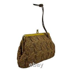 Vintage 60s 70s ETIENNE AIGNER Handmade Woven Jute Leather Wristlet Clutch Bag
