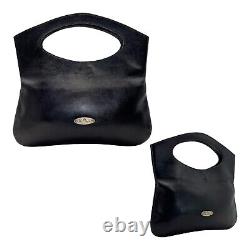 Vintage 60s 70s ETIENNE AIGNER Medium Handmade Leather Clutch Bag Handbag BLACK