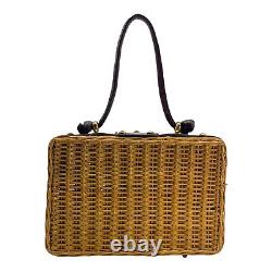 Vintage 60s 70s ETIENNE AIGNER Small Woven Wicker Handbag Basket Bag Box RARE