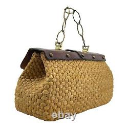 Vintage 60s 70s ETIENNE AIGNER Woven Straw Leather Satchel Bag Handbag Handmade