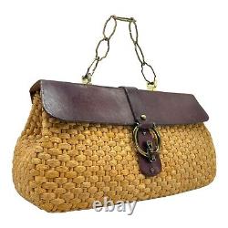 Vintage 60s 70s ETIENNE AIGNER Woven Straw Leather Satchel Bag Handbag Handmade