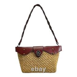 Vintage 60s 70s ETIENNE AIGNER Woven Straw Leather Shoulder Bag Handbag Handmade