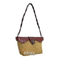 Vintage 60s 70s ETIENNE AIGNER Woven Straw Leather Shoulder Bag Handbag Handmade