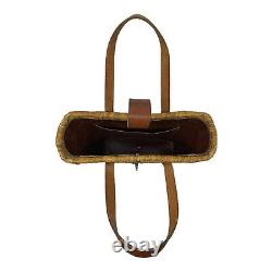 Vintage 60s 70s JOHN ROMAIN Woven Rattan Leather Satchel Tote Bag Handbag RARE