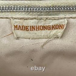 Vintage 60s 70s Large Woven Wicker Leather Handbag Clutch Bag HONG KONG