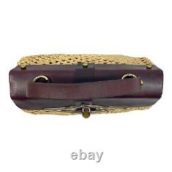 Vintage 60s ETIENNE AIGNER Woven Straw Leather Satchel Bag Handbag OXBLOOD RARE
