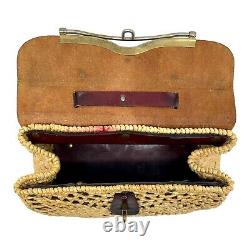 Vintage 60s ETIENNE AIGNER Woven Straw Leather Satchel Bag Handbag OXBLOOD RARE