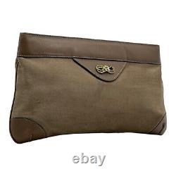 Vintage 70s ETIENNE AIGNER Handmade Suede Leather Clutch Bag Handbag Hinge TAUPE
