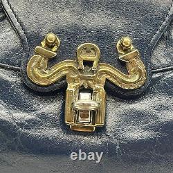 Vintage 70s ETIENNE AIGNER Large Handmade Leather Satchel Bag Handbag NAVY RARE