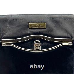 Vintage 70s ETIENNE AIGNER Medium Leather Convertible Clutch Bag Handbag BLACK