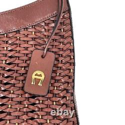Vintage 80s 90s ETIENNE AIGNER Medium Woven Leather Shoulder Bag Handbag NOS