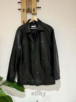 Vintage BALMAIN Mens Black Genuine Soft Leather Mid Length Coat Jacket M 42 44