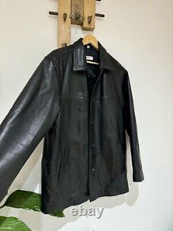 Vintage BALMAIN Mens Black Genuine Soft Leather Mid Length Coat Jacket M 42 44