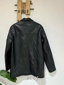 Vintage BALMAIN Mens Black Genuine Soft Leather Mid Length Coat Jacket M 42 44