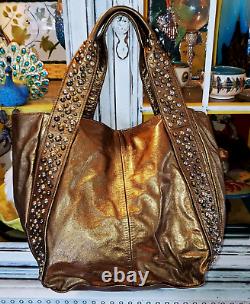 Vintage Betsey Johnson Bronze Leather Stud Lipstick Large Dress Tote Handbag Bag