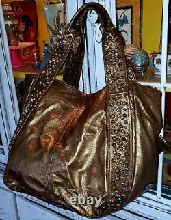 Vintage Betsey Johnson Bronze Leather Stud Lipstick Large Hobo Bag Dress Handbag