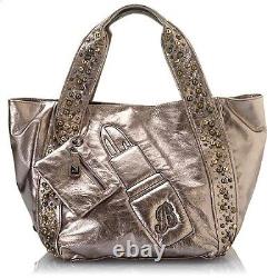 Vintage Betsey Johnson Bronze Leather Stud Lipstick Large Hobo Bag Dress Handbag