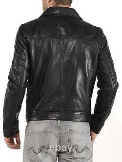 Vintage Black New Genuine Lambskin Designer Motorcycle Biker Leather Jacket U604