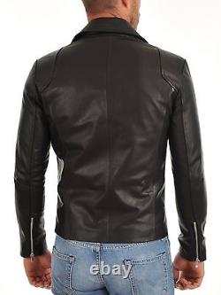 Vintage Black New Genuine Lambskin Designer Motorcycle Biker Leather Jacket U667