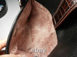 Vintage Brighton Black & Croc Brown Genuine Pebbled Leather Shoulder Bag Satchel