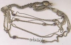 Vintage Designer Genuine Amethyst & Quartz Gemstone Silver Tone Chains Necklace