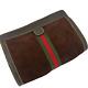 Vintage Gucci Clutch Bag Pouch Sherry Line Brown Velour Leather Authentic 0073