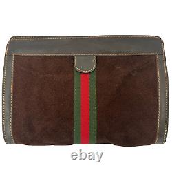 Vintage GUCCI Clutch bag Pouch Sherry Line Brown Velour Leather Authentic 0073