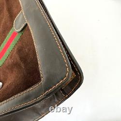 Vintage GUCCI Clutch bag Pouch Sherry Line Brown Velour Leather Authentic 0073
