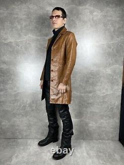 Vintage Genuine Leather Brown Long Cape Coat Jacket Size S Made in Italy