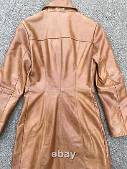 Vintage Genuine Leather Brown Long Cape Coat Jacket Size S Made in Italy