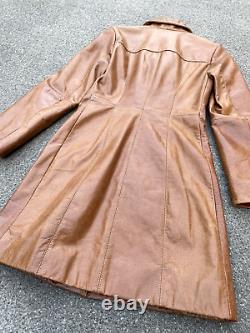 Vintage Genuine Leather Brown Long Cape Coat Jacket Size S Made in Italy