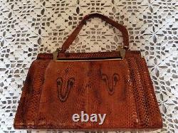 Vintage Genuine, cobra snake skin leather handbag Stylist Design 1930's RARE