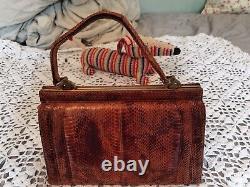 Vintage Genuine, cobra snake skin leather handbag Stylist Design 1930's RARE