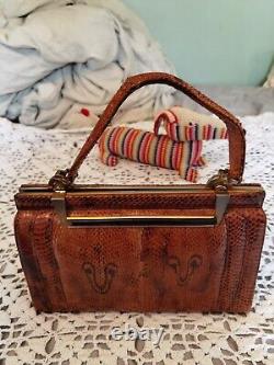 Vintage Genuine, cobra snake skin leather handbag Stylist Design 1930's RARE