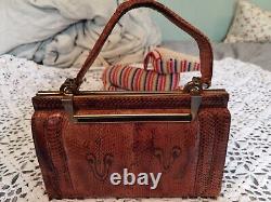 Vintage Genuine, cobra snake skin leather handbag Stylist Design 1930's RARE