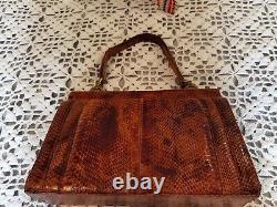 Vintage Genuine, cobra snake skin leather handbag Stylist Design 1930's RARE